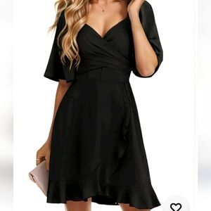 Women's Wrap V Neck Short Flared Sleeve Smocked Dress Tiered Sz 2XL PTP 18"